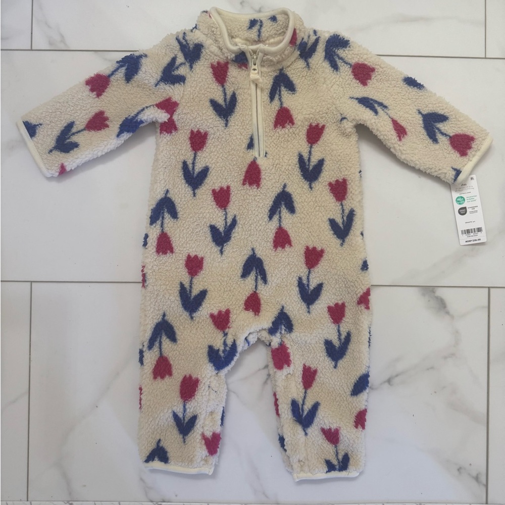 Plush Cream Tulip Fleece One-Piece for Kids - Cozy Zip Front